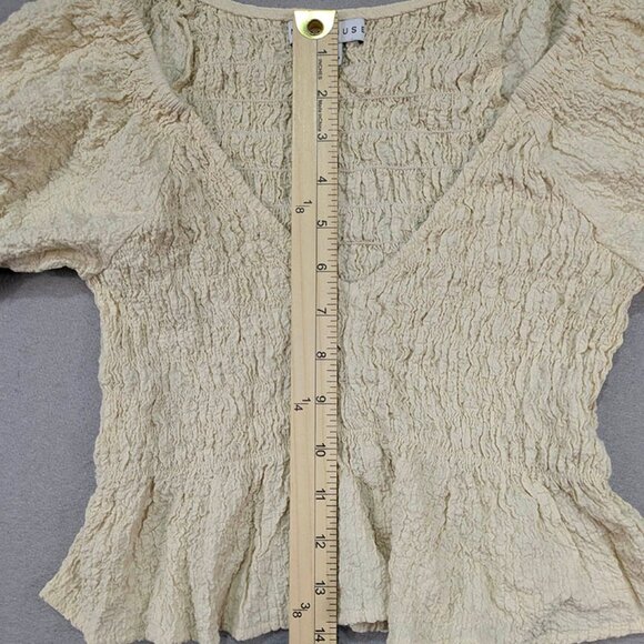 Miou Muse Crop Top Womens S Ivory Ruched Milkmaid Fairycore Cottagecore BohoChic - Picture 7 of 11